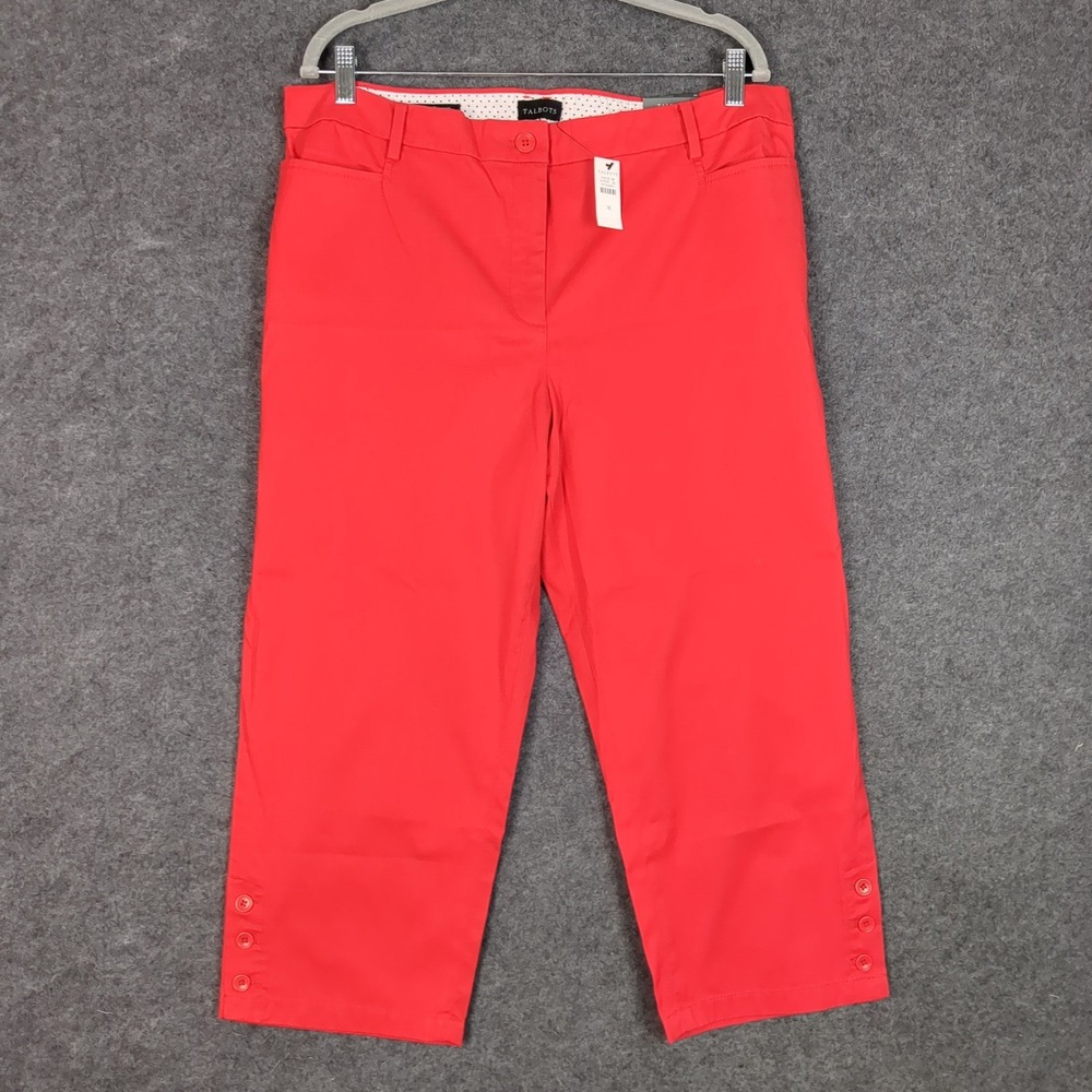 Talbots Perfect Skimmer Pants Womens 16 Red Cropped Capri Button Cuff NEW‎ - Picture 2 of 16